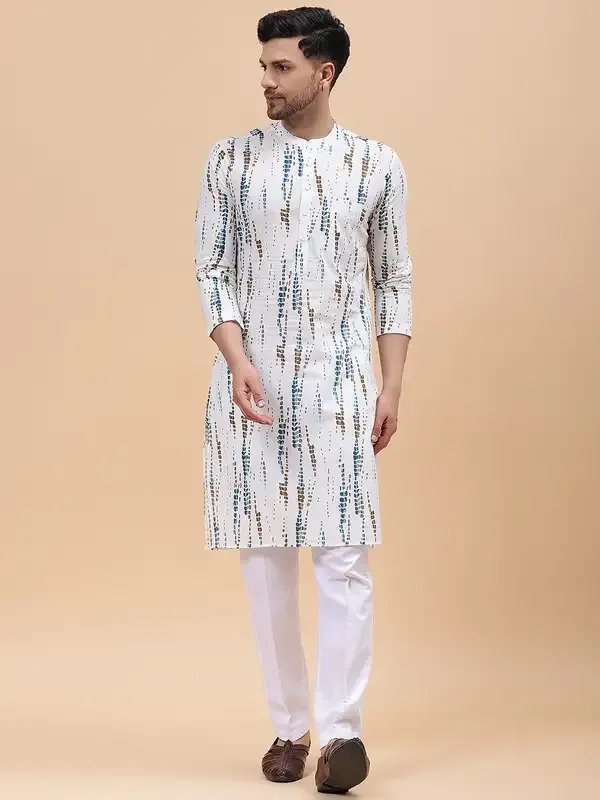 Men_White_&_Blue_Pure_Cotton_Printed_Staright_Kurta_With_Pajama