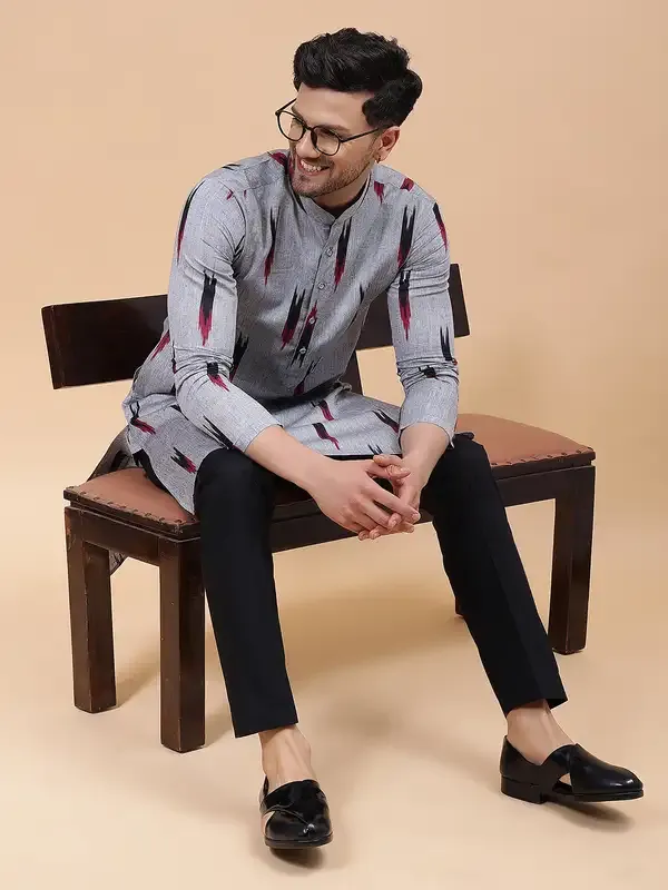 Men_Grey_&_Black_Pure_Cotton_Printed_Staright_Kurta_With_Pajama