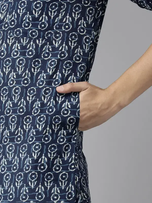 Men_Indigo_Regular_Pure_Cotton_Pathani_Printed_Men'S_Kurta_With_White_Salwar