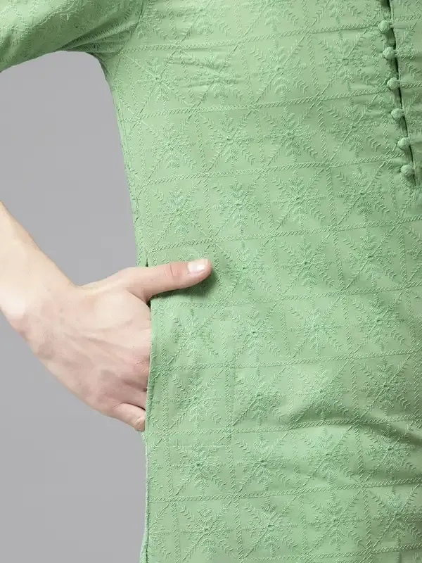 Men_Green_Pure_Cotton_Chikankari_Embroidered_Straight_Kurta_With_Pyjama