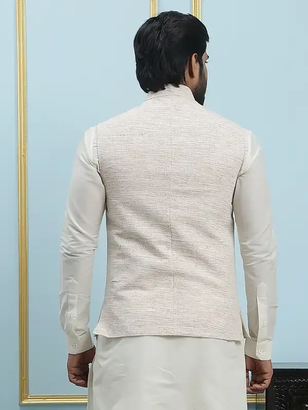 Men_Off_White_Kurta_Pajama_And_Cream_Color_Solid_Khadi_Nehru_Jacket