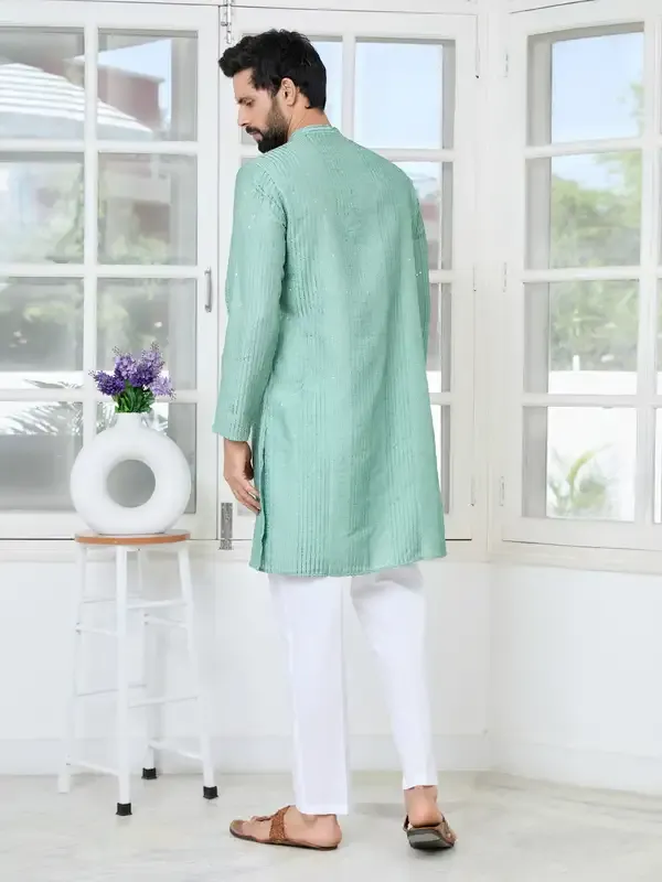 Pastel_Green_Embroidered_Thread_Work_Sequinned_Chanderi_Silk_Straight_Kurta_With_Pyjama