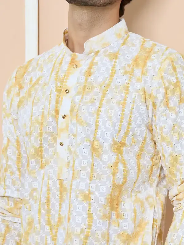 Yellow_Tie_&_Dye_Printed_&_Embroidered_Cotton_Straight_Kurta_With_Pyjama