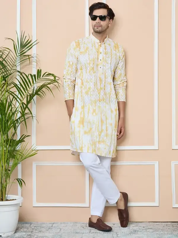 Yellow_Tie_&_Dye_Printed_&_Embroidered_Cotton_Straight_Kurta_With_Pyjama