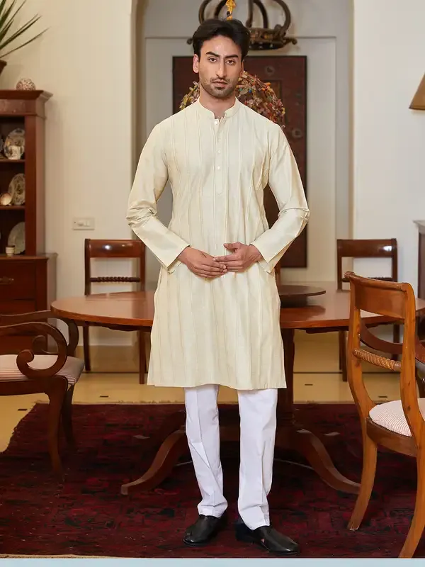 Men_Beige_Cotton_Silk_Pintex_Design_Thread_Work_Kurta_With_Pyjama