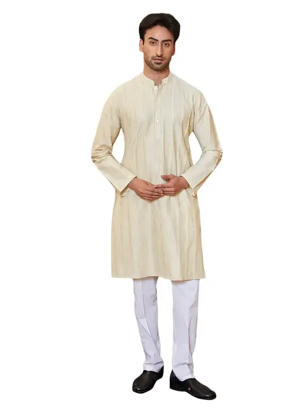 Men_Beige_Cotton_Silk_Pintex_Design_Thread_Work_Kurta_With_Pyjama