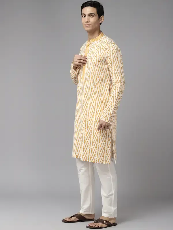 Men_White_&_Mustard_Pure_Cotton_Embroidered_Staright_Kurta_With_Pajama
