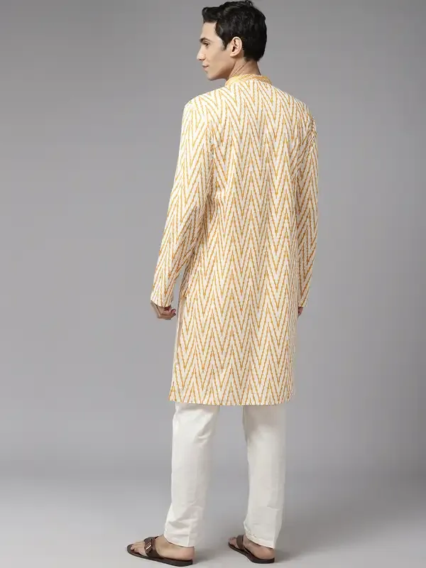 Men_White_&_Mustard_Pure_Cotton_Embroidered_Staright_Kurta_With_Pajama