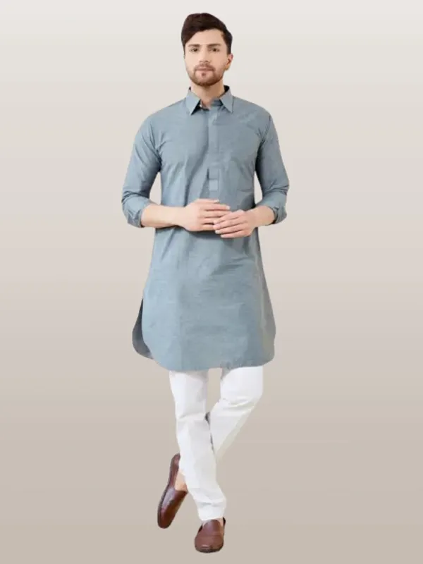 Men_Grey_Cotton_Solid_Pathani_Kurta