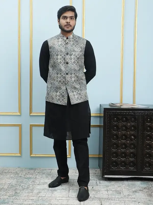 Men_Black_Kurta_Pajama_And_Black_Digital_Print_Cotton_Nehru_Jacket