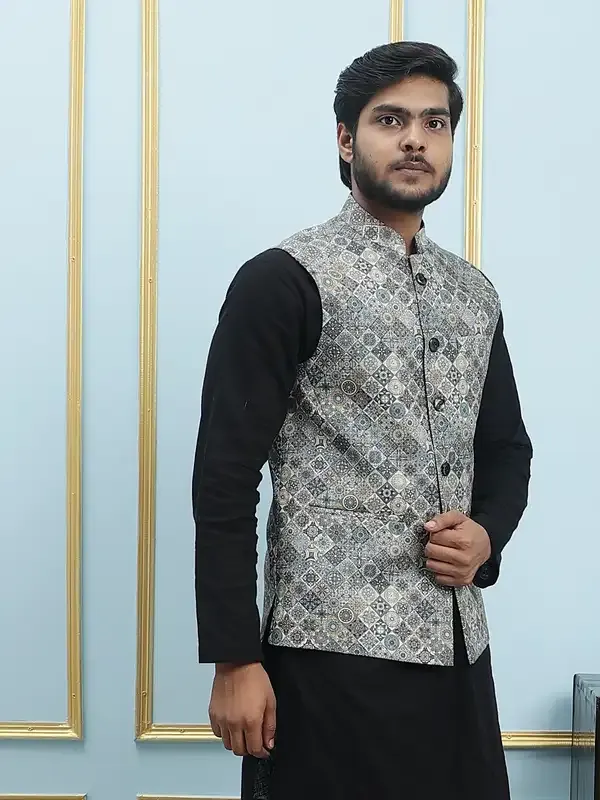 Men_Black_Kurta_Pajama_And_Black_Digital_Print_Cotton_Nehru_Jacket