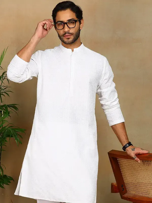 White_Thread_Embroidered_Viscose_Straight_Kurta_With_Pyjama