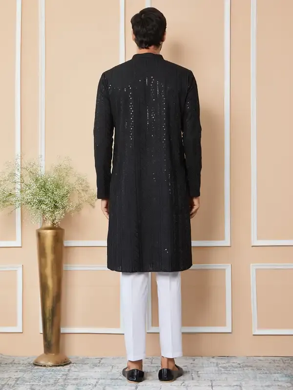 Black_Sequins_Embroidered_Chikankari_Pure_Cotton_Straight_Kurta_With_Pyjama