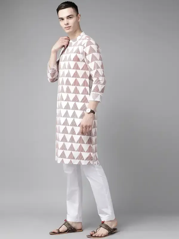 Men_White_&_Maroon_Stripe_Printed_Straight_Kurta_With_Pyjama
