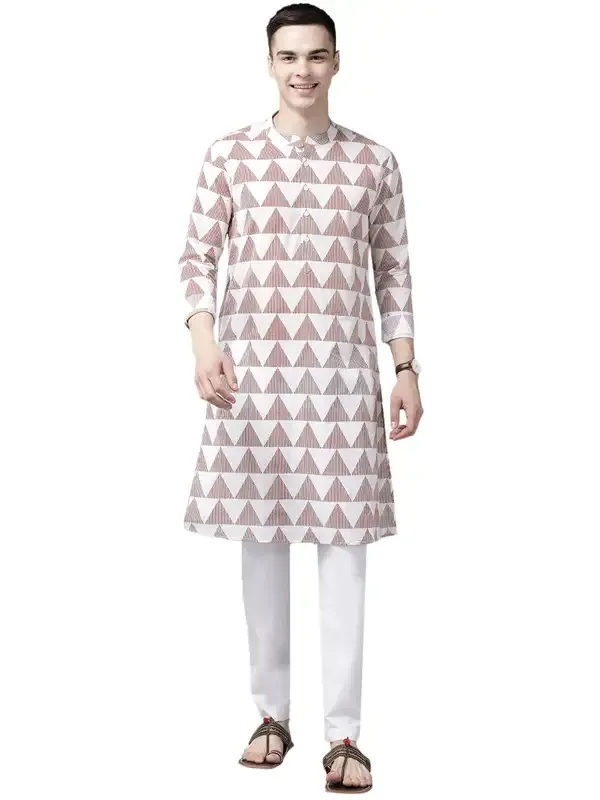 Men_White_&_Maroon_Stripe_Printed_Straight_Kurta_With_Pyjama