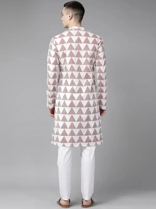 Men_White_&_Maroon_Stripe_Printed_Straight_Kurta_With_Pyjama