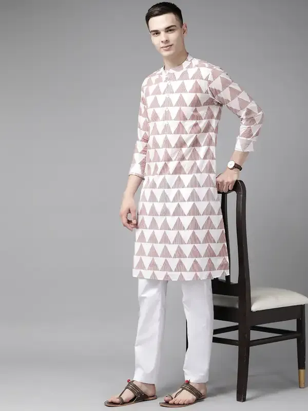 Men_White_&_Maroon_Stripe_Printed_Straight_Kurta_With_Pyjama
