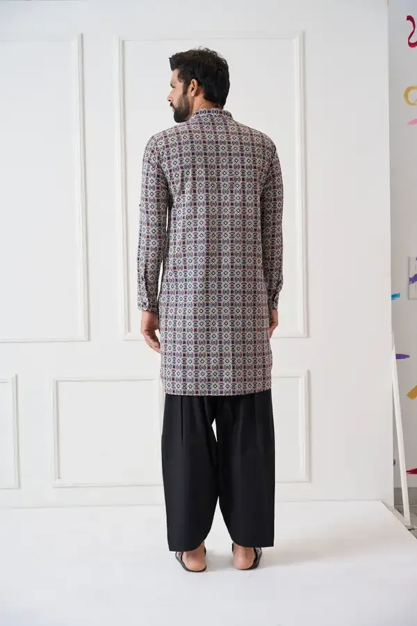 Men_Blue_Regular_Pure_Cotton_Pathani_Kurta_With_Black_Salwar