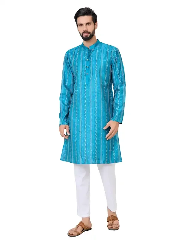 Blue_Embroidered_Chanderi_Silk_Straight_Kurta_With_Pyjama