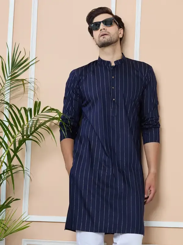 Navy_Thread_Work_Straight_Kurta_With_Pyjama