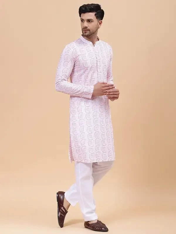 Men_White_&_Orange_Pure_Cotton_Embroidered_Staright_Kurta_With_Pajama