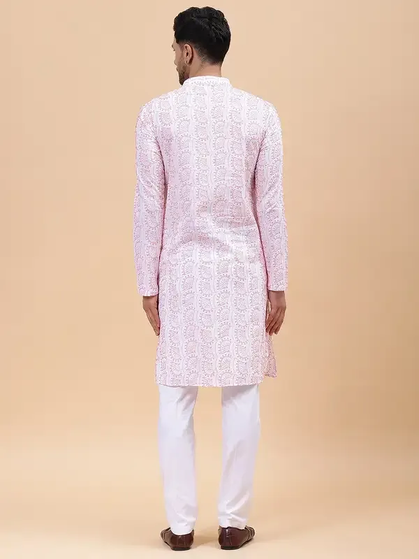 Men_White_&_Orange_Pure_Cotton_Embroidered_Staright_Kurta_With_Pajama