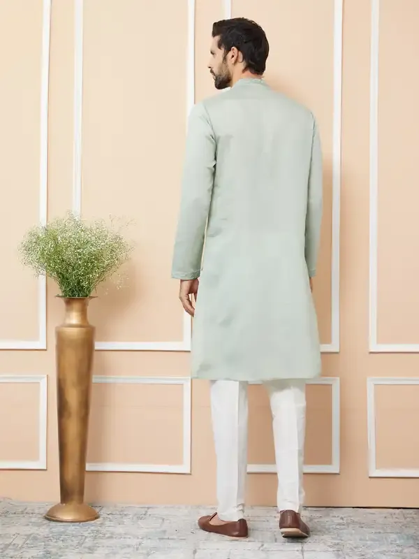 Pastel_Green_Embroidered_Chanderi_Silk_Straight_Kurta_With_Pyjama