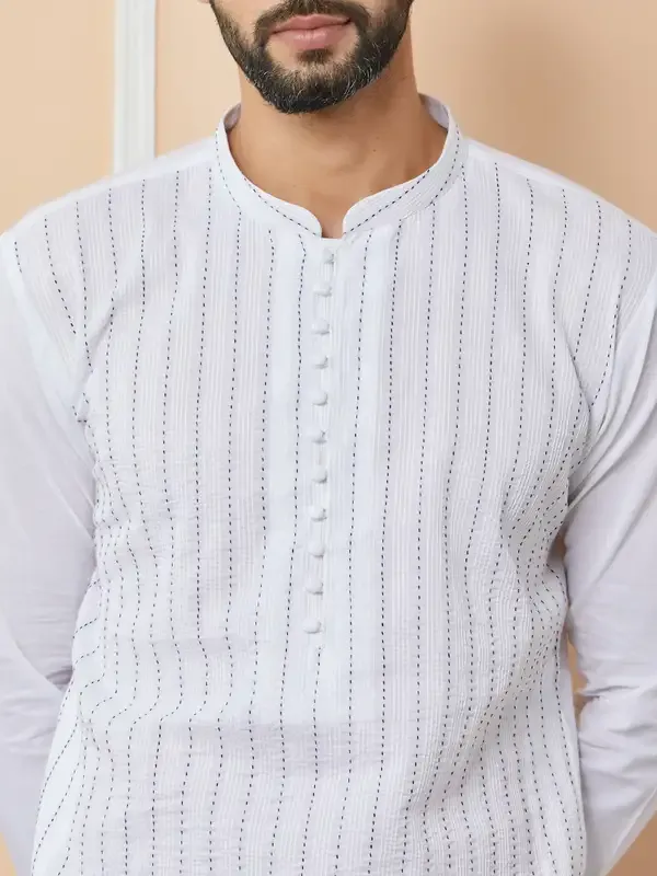 White_Thread_Worked_Pure_Cotton_Straight_Kurta_With_Pyjama