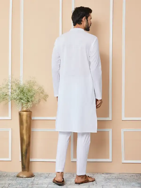 White_Thread_Worked_Pure_Cotton_Straight_Kurta_With_Pyjama