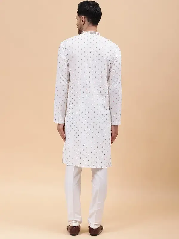 Men_Off_White_&_Multi_Color_Pure_Cotton_Embroidered_Staright_Kurta_With_Pajama