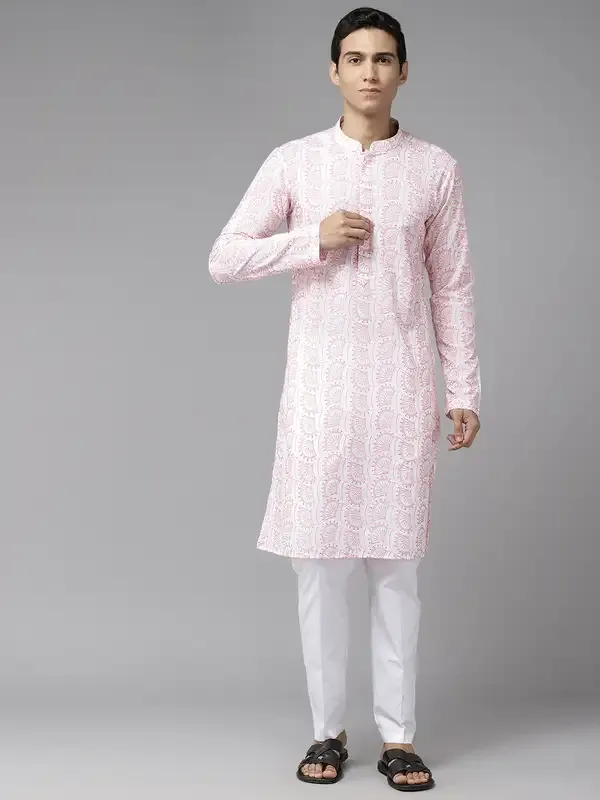 Men_White_&_Orange_Pure_Cotton_Embroidered_Staright_Kurta_With_Pajama