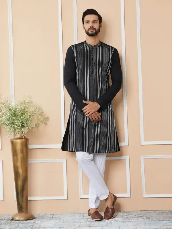 Black_Gota_Strips_And_Sequins_Embroidered_Pure_Cotton_Straight_Kurta_With_Pyjama
