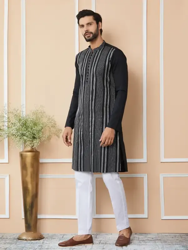 Black_Gota_Strips_And_Sequins_Embroidered_Pure_Cotton_Straight_Kurta_With_Pyjama