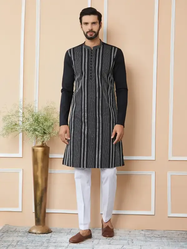Black_Gota_Strips_And_Sequins_Embroidered_Pure_Cotton_Straight_Kurta_With_Pyjama