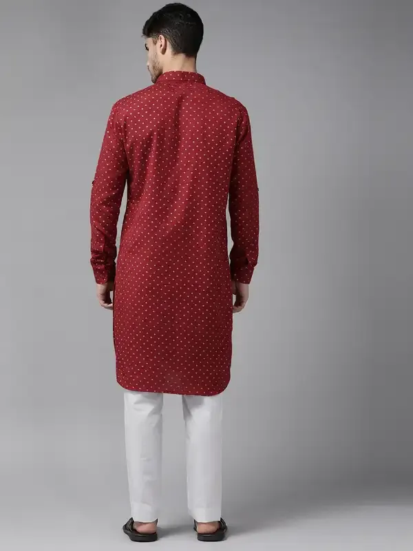 Men_Maroon_Regular_Pure_Cotton_Pathani_Printed_Men'S_Kurta_With_White_Salwar