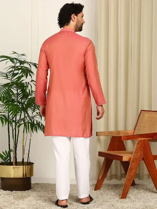 Peach_Sequin_Embroidered_Straight_Kurta_With_Pyjama