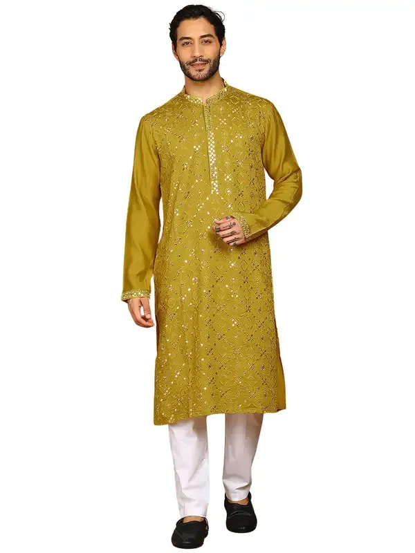 Mustard_Sequins_Embroidered_Viscose_Straight_Kurta_With_Pyjama
