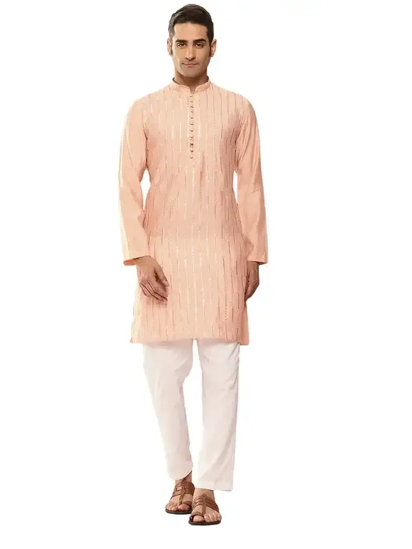 Men_Light_Pink_Sequins_Embroidered_Pure_Chanderi_Silk_Straight_Kurta_With_Pyjama