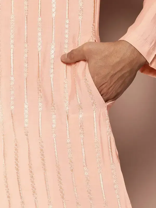 Men_Light_Pink_Sequins_Embroidered_Pure_Chanderi_Silk_Straight_Kurta_With_Pyjama
