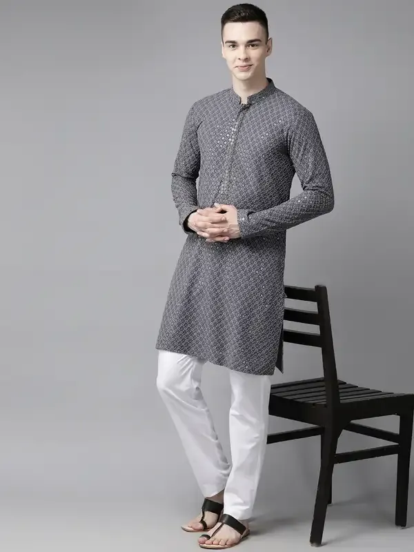 Men_Grey_Floral_Embroidered_Sequined_Rayon_Kurta_With_Pyjama