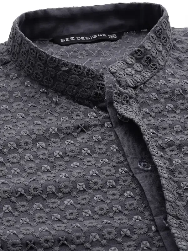 Men_Grey_Floral_Embroidered_Sequined_Rayon_Kurta_With_Pyjama