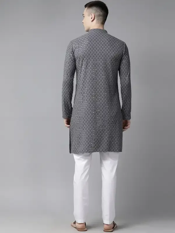 Men_Grey_Floral_Embroidered_Sequined_Rayon_Kurta_With_Pyjama