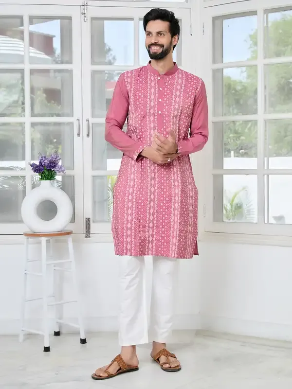 Light_Plum_Embossed_Printed_And_Foil_Printed_Straight_Kurta_With_Pyjama