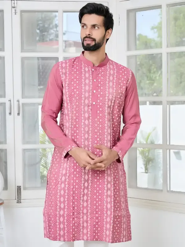 Light_Plum_Embossed_Printed_And_Foil_Printed_Straight_Kurta_With_Pyjama