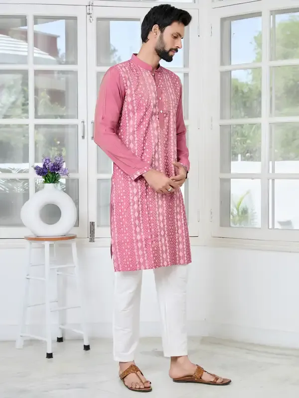 Light_Plum_Embossed_Printed_And_Foil_Printed_Straight_Kurta_With_Pyjama