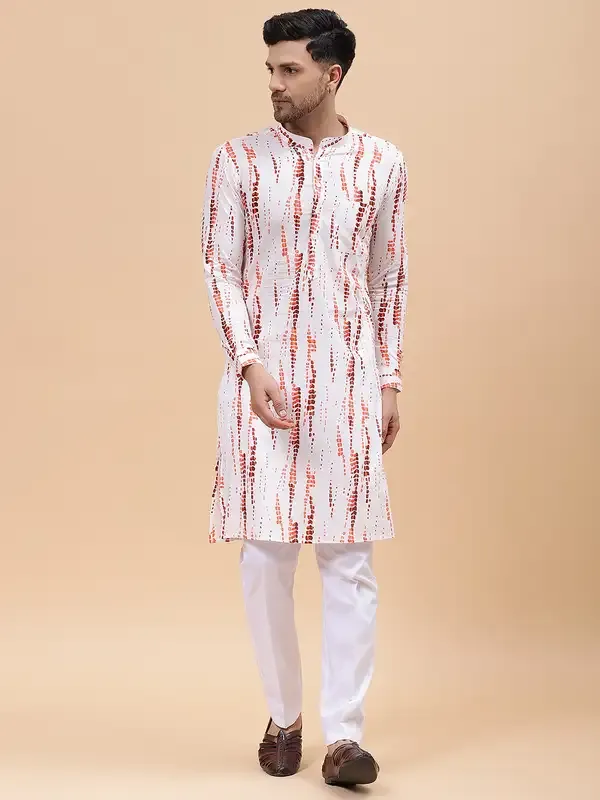 Men_White_&_Orange_Pure_Cotton_Printed_Staright_Kurta_With_Pajama