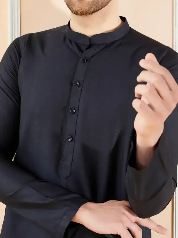 Black_Cotton_Solid_Straight_Kurta_With_Matching_Pyjama