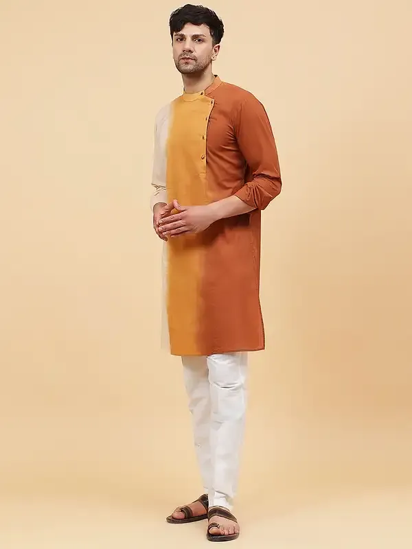 Men_White_And_Brown_Ombre_Dyed_Pure_Cotton_Kurta_With_White_Pajama