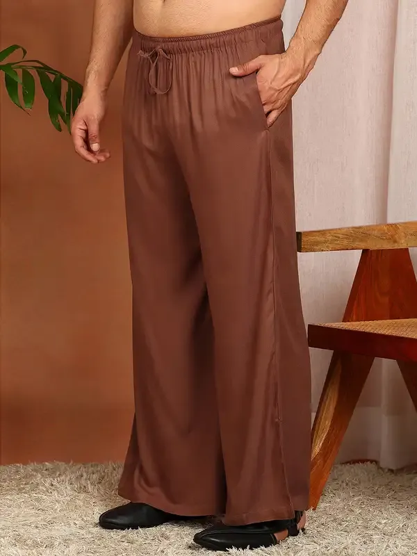 Men'S_Brown_Viscose_Rayon_Solid_Pathani_Set