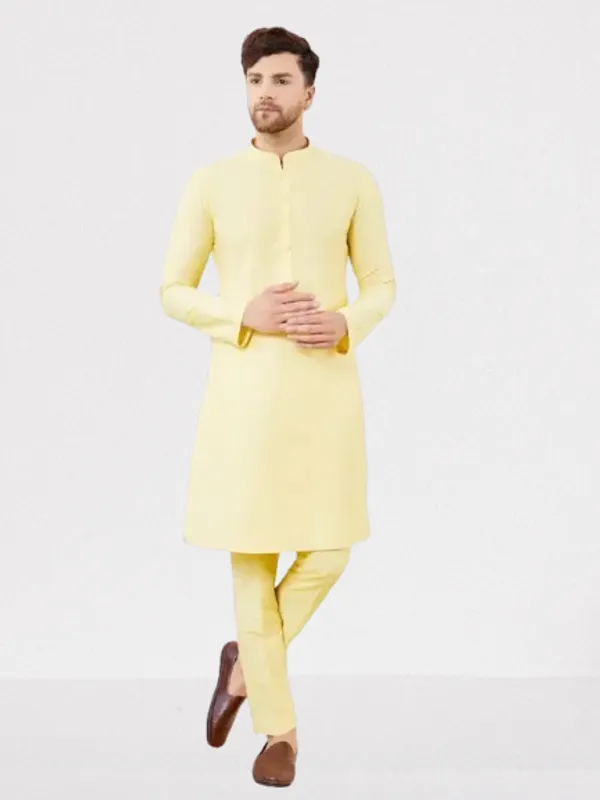 Yellow_Cotton_Solid_Straight_Kurta_With_Matching_Pyjama